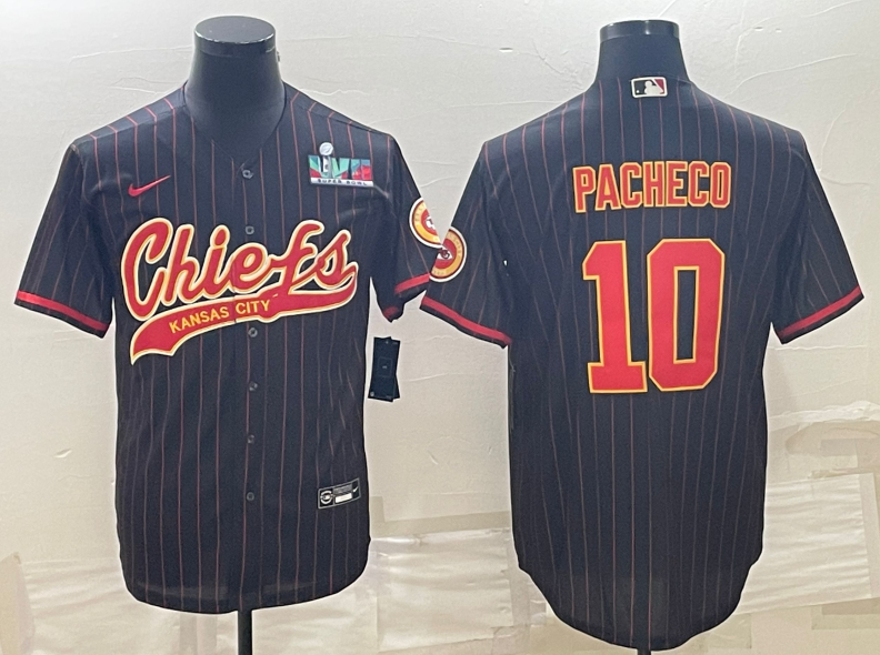 Men's Kansas City Chiefs Custom Black With Super Bowl LVII Patch Cool Base Stitched Baseball Jersey